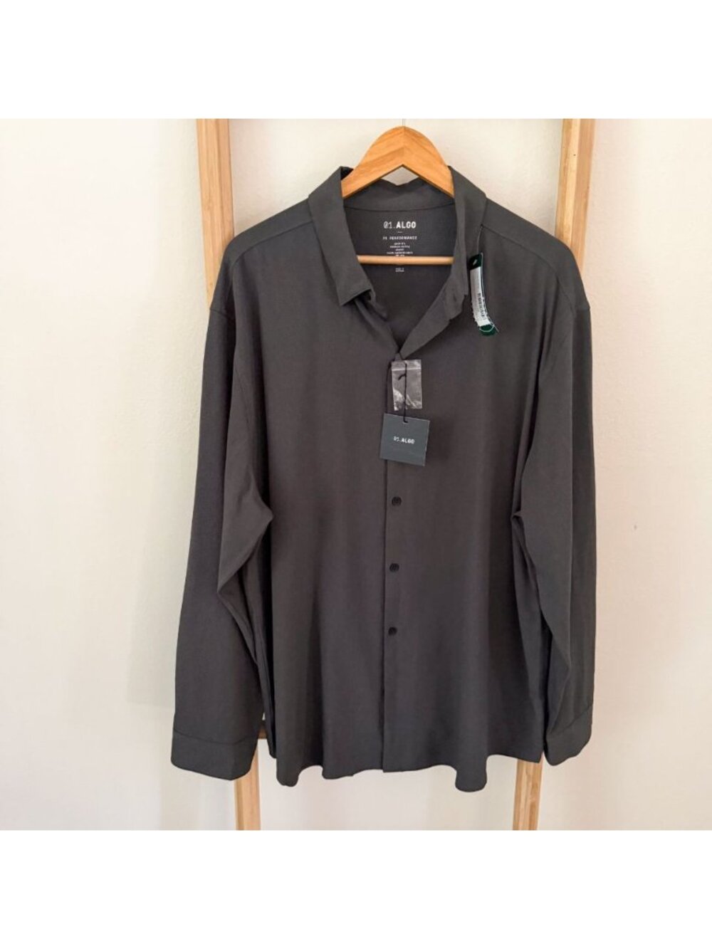 NWT 01.ALGO Performance Button Up Shirt XXL Gray Check Stretch Quick Dry UPF 40